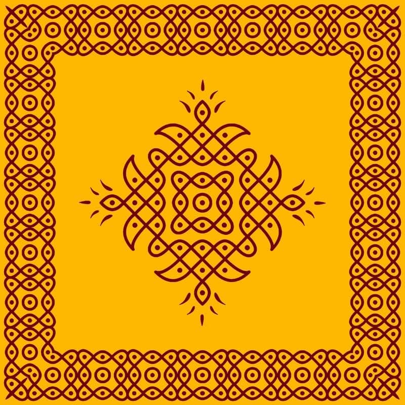 S2S Stylish Yellow Rangoli Kolam Backdrop Cloth | for Pooja Decoration Traditional Background Curtain Cloth | 5 Feet Height x 5 Feet Width