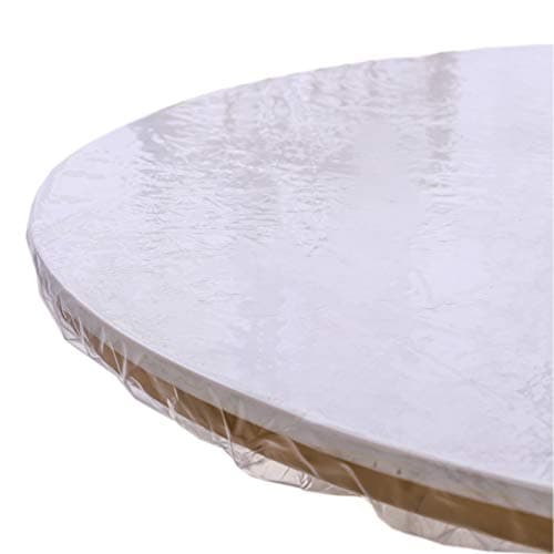 Walrus Clear Round Vinyl Fitted Tablecloth Waterproof Oilcloth Heavy Duty Elasticized Table Cover Elastic Edge Design Plastic Tablecloth Protector for Round Table