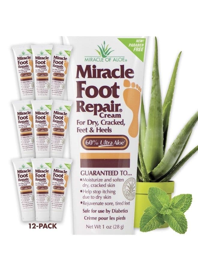 Miracle Foot Repair Cream 12-Pack, 1 Ounce, Fast Relief for Dry, Cracked, Itchy Feet Heels, Moisturizes Softens, Helps Athlete's Foot, Diabetic-Safe, Restores Comfort Ingrown Toenail Solution, Stop Od