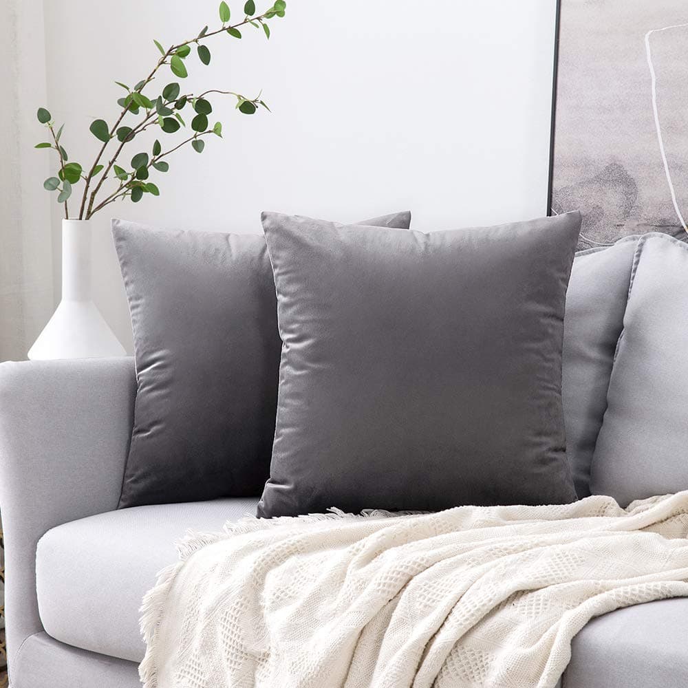 MIULEE Pack of 2 Velvet Pillow Covers Decorative Square Pillowcase Soft Solid Cushion Case for Sofa Bedroom Car 22 x 22 Inch Dark Grey
