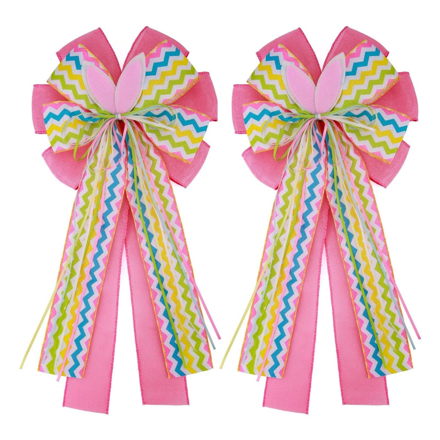 Meseey 2 Pcs Large Easter Burlap Bow 20 x 10 Inch Wreaths Spring Bunny Rabbit Bows for Gift Wrapping Tree Topper Front Door Party Home Decorations Easter