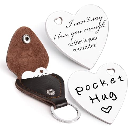 Qunrwe Pocket Hug Token & Leather Keychain,Thinking of You Miss You Gifts for Women,I Love You Cheer up Long Distance Anniversary Birthday Graduation Gifts for Him Boyfriend Men Women