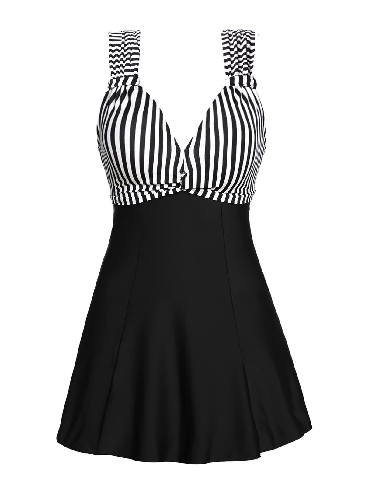 MiYang Womens One Piece High Waist Printing Swim Dress Padded Swimwear Black Stripe XLarge US 1618