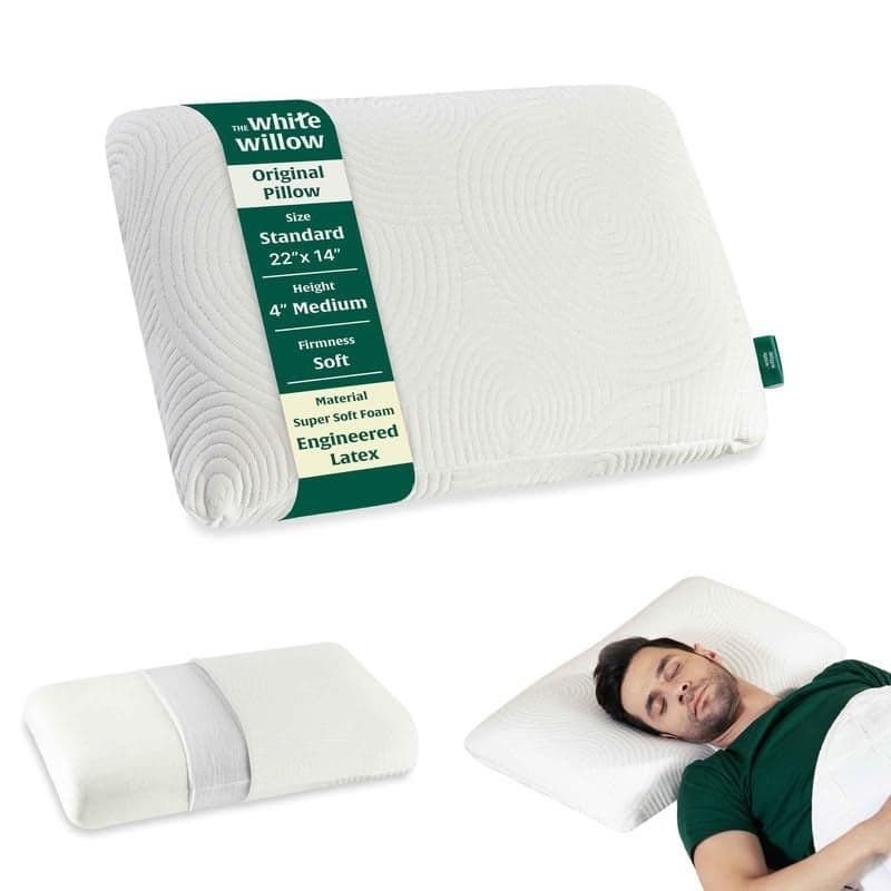 The White Willow Soft Pillow for Neck & Shoulder Pain Relief-Engineered Latex Soft Support-Cervical Rest for Sleeping-Orthopedic Bed Support for Back, Side & Stomach Sleepers-Standard-4" H-White