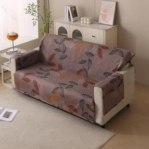 House of Quirk Polyester Sofa Cover Mat - Anti-Slip, Waterproof Couch Protector for Pets - Machine Washable Furniture Protector (Dusky Leaf, 175x210cm, Four Seater)