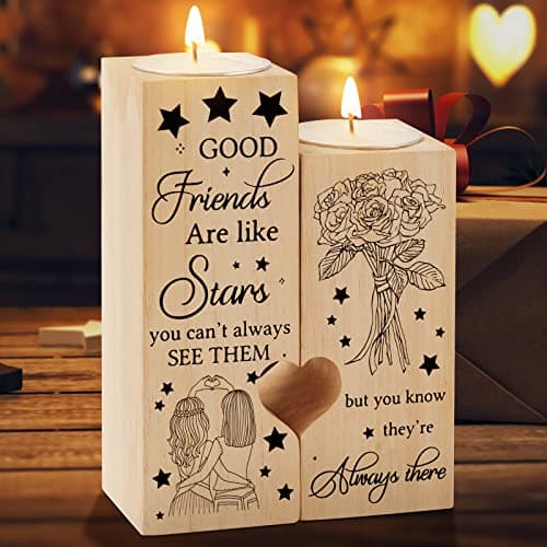 Funnli Gifts for Women Wooden Heart Shaped Candle Holder Friendship Gifts for WomenWarm Engraved Friendship GiftsIdeal Birthday Christmas Graduation Gifts for Friend