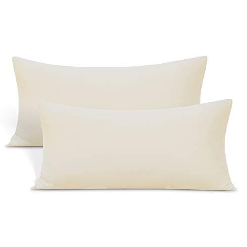 2Pack Stretch Pillow Cases Jersey Knit Ultra Soft Envelope Closure Pillowcases TShirt Like Microfiber Blend Suitable for Queen or Standard Size Set of 2 Beige