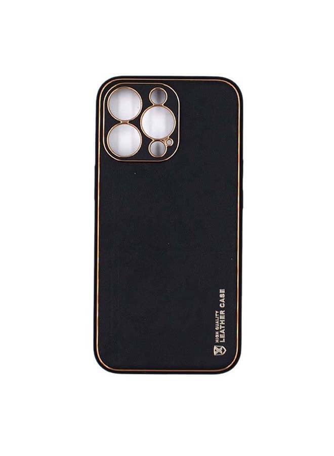 Black and Gold Leather Protective Case for Apple iPhone 13 Pro