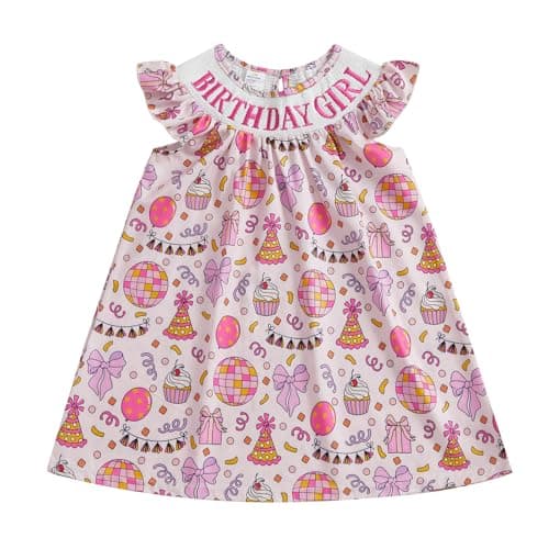 Socutebabe First 2nd 3rd 4th 5th Birthday Outfit Girl Smocked Birthday Dress Toddler Birthday Outfits for Girls (Bow Pink, 4-5 Years)