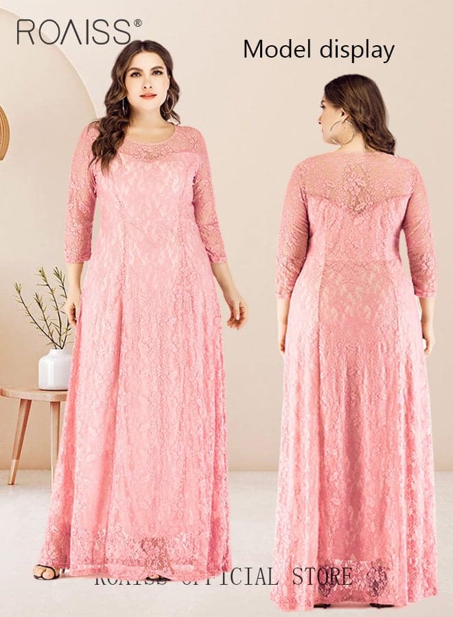 Plus Size Abaya Long Dress Lace Hollow Pattern Skirt in Wide Hem Stylish Formal Evening Gown