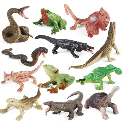 EOIVSH 12PCS Realistic Reptile Animal Figurine SetCold Blooded Amphibians Wild Animal Figures Toy with Lizard Komodo Dragon Snake Alligator for Kids and Toddlers 3