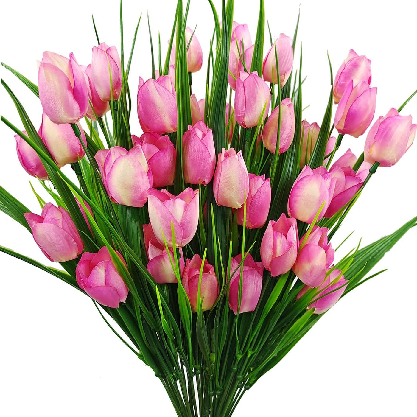 Guagb 8 Bundles Outdoor Artificial Tulips Fake Flowers UV Resistant Faux Plastic Greenery Shrubs Plants for Home Outside Garden Porch Window Farmhouse Decor Light Pink