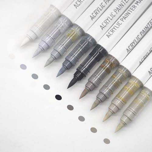 Yolaka Water Based Acrylic Paint Markers 9 Colors Acrylic Paint Pens Set with Soft Brush Tip Marker Pen for Rock Painting Egg Wood Glass Paper Mugs Acrylic Painter Ink Gray Brown Series