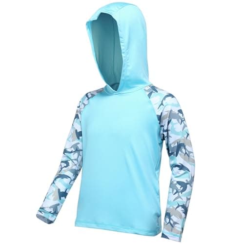 DRONIRING Boys Rash Guard Swim Hoodie UPF 50 UV Sun Protection Long Sleeve Fishing Shirt Kids Youth SPF Water Shirts