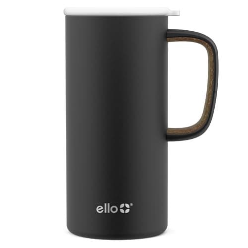Ello Campy 18oz Stainless Steel Travel Mug with Handle and Leak Proof Lid | Vacuum Insulated Coffee Cup for Hot or Cold Drinks | Reusable, BPA Free | Gift for Coffee Lovers, Matte Black