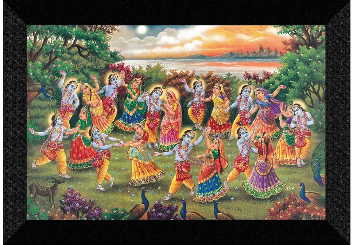 SAF paintings dancing Radhe Krishna and gopiya Rasleela UV Textured Synthetic Frame Painting SAFK104