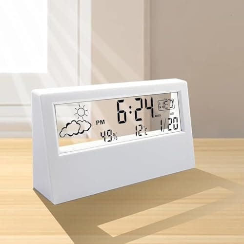 Kadio Desk Clock, Digital Alarm Clock with Transparent Modern Design, Temperature, Humidity, Snooze, Aesthetic Home Decor, Office Decor, Battery Operated Table Clock for Bedroom, Office Shelf Etc