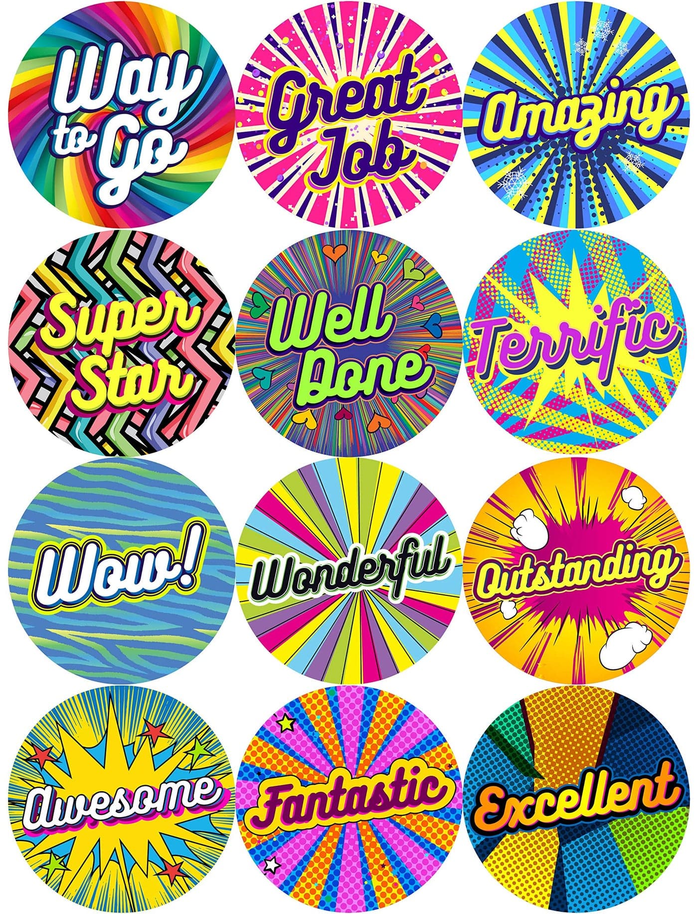 easykart labels 1440 Reward and Incentive Stickers 075 Round with 12 Different Unique Designs Abstract Theme Recommended for All Ages and Classess