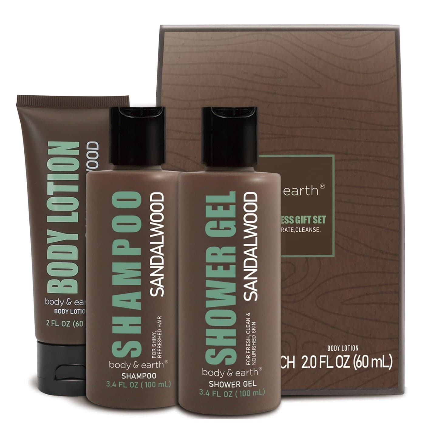 BODY & EARTH Bath and Body Wash Sets for Men, 3PC Gift Sets for Mens Spa Gifts Includes Sandalwood Shower Gel Body Lotion Shampoo, Birthday Fathers Day Gifts