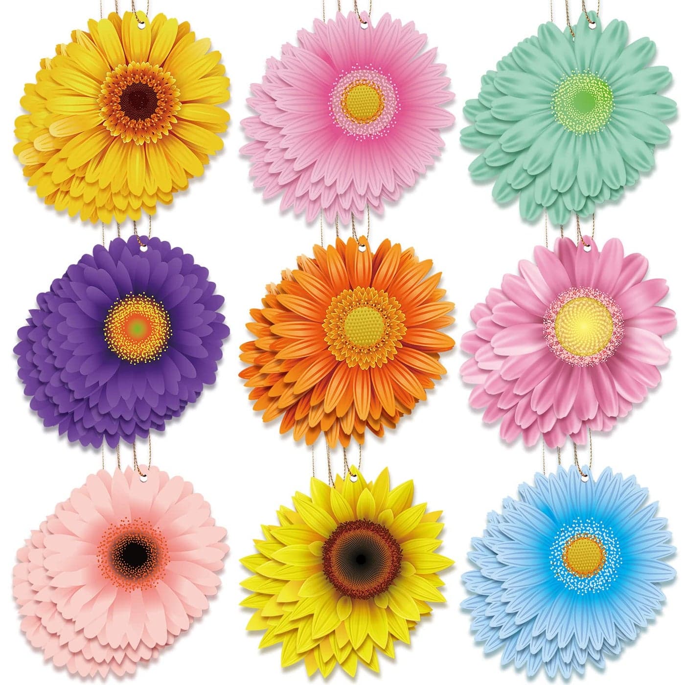 27 Pcs Spring Flower Wooden Ornaments Spring Flower Hanging Decor Flowers Wooden Ornaments for Tree Birthday Wedding Baby Shower Themed Party Decoration