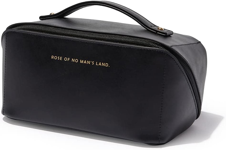SHOPPOFOBIX Makeup Pouch, Large Capacity Cosmetic Travel Bag, Women's Makeup Travel Bag Portable Leather Cosmetics Bag, Handle And Divider, Wide Opening Makeup Organizer, 12 Cm, Black