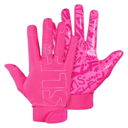 SLEEFS Football Gloves, Neon Pink Sticky Receiver Flag Football Gloves for, Adult Men or Women, Stretch Fit, No Slip, Perfect Grip, Machine Washable, Medium