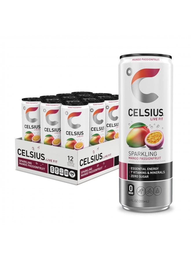 CELSIUS Sparkling Mango Passionfruit, Functional Essential Energy Drink 12 Fl Oz (Pack of 12)
