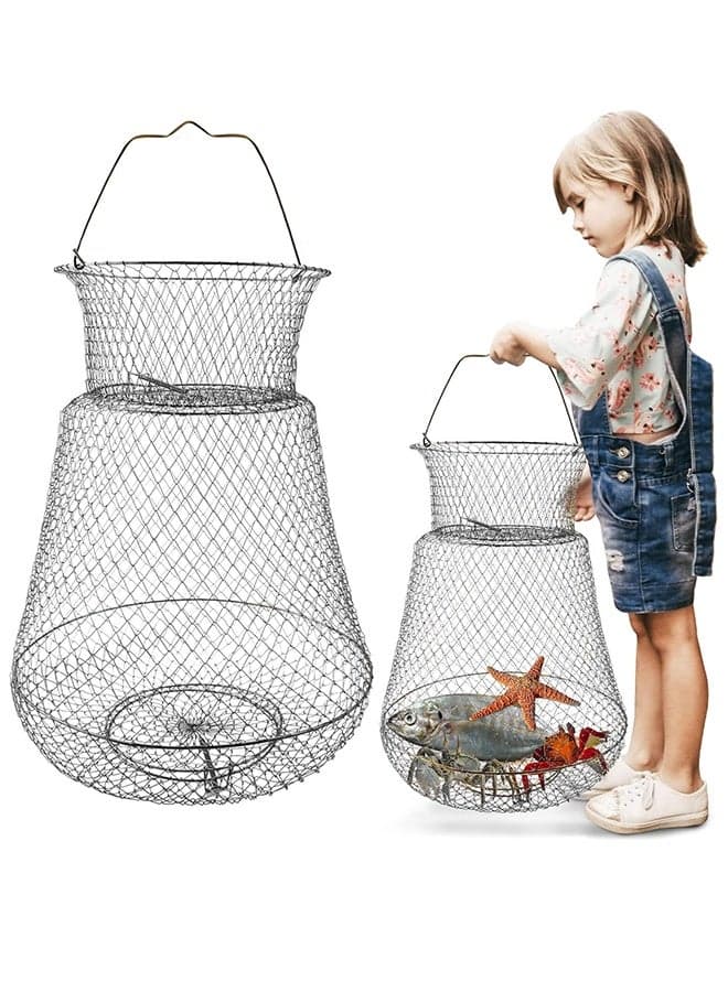 Fish Basket,Stainless Steel Wire Fish Baskets,Rustproof Collapsible Fishing Net Cage,Fishing Bait Trap Foldable,Fishing Trap Cast Net Basket,Cage Tiddler Trap For Shrimp Crayfish Bait Fish Pinfish