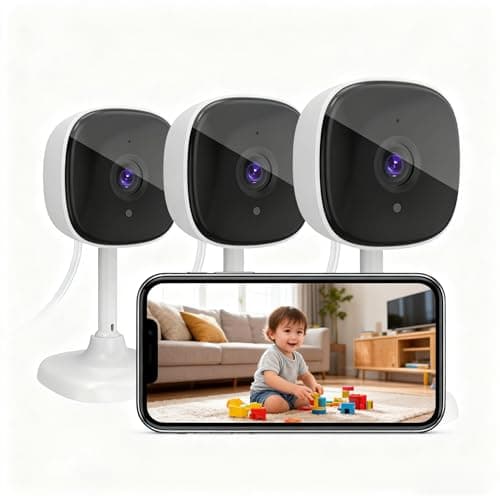 AMOROM 3 Pack Wired Indoor Security Camera, Dual Use Baby Monitor Pet Cam, Motion Detection, 2-Way Audio, Siren Alert, Night Vision, Local SD&Cloud Storage No Subscription, 2.4GHz WiFi