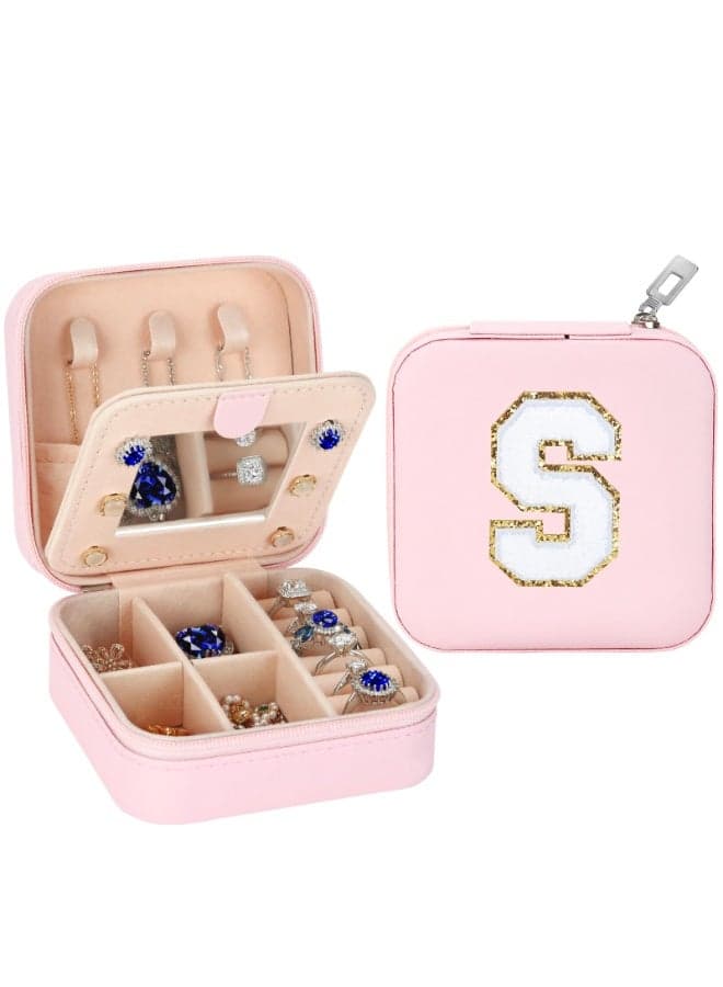 Small Travel Jewelry Box Organizer with Mirror, Women Teen Girl Gifts Trendy Stuff, Double Layer Portable Travel Case Display Storage Holder Boxes for Stud Earrings, Rings, Necklaces, Bracelets