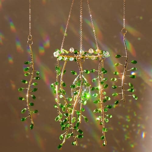 Suncalla 3 Pcs Crystal Suncatchers for Window Boho Decor Plant Sun Catchers Green Plants Artificial Hanging Wind Chime Sun Catchers with Chain Making Rainbow Indoor Outdoor Decor Plant Lover Gift