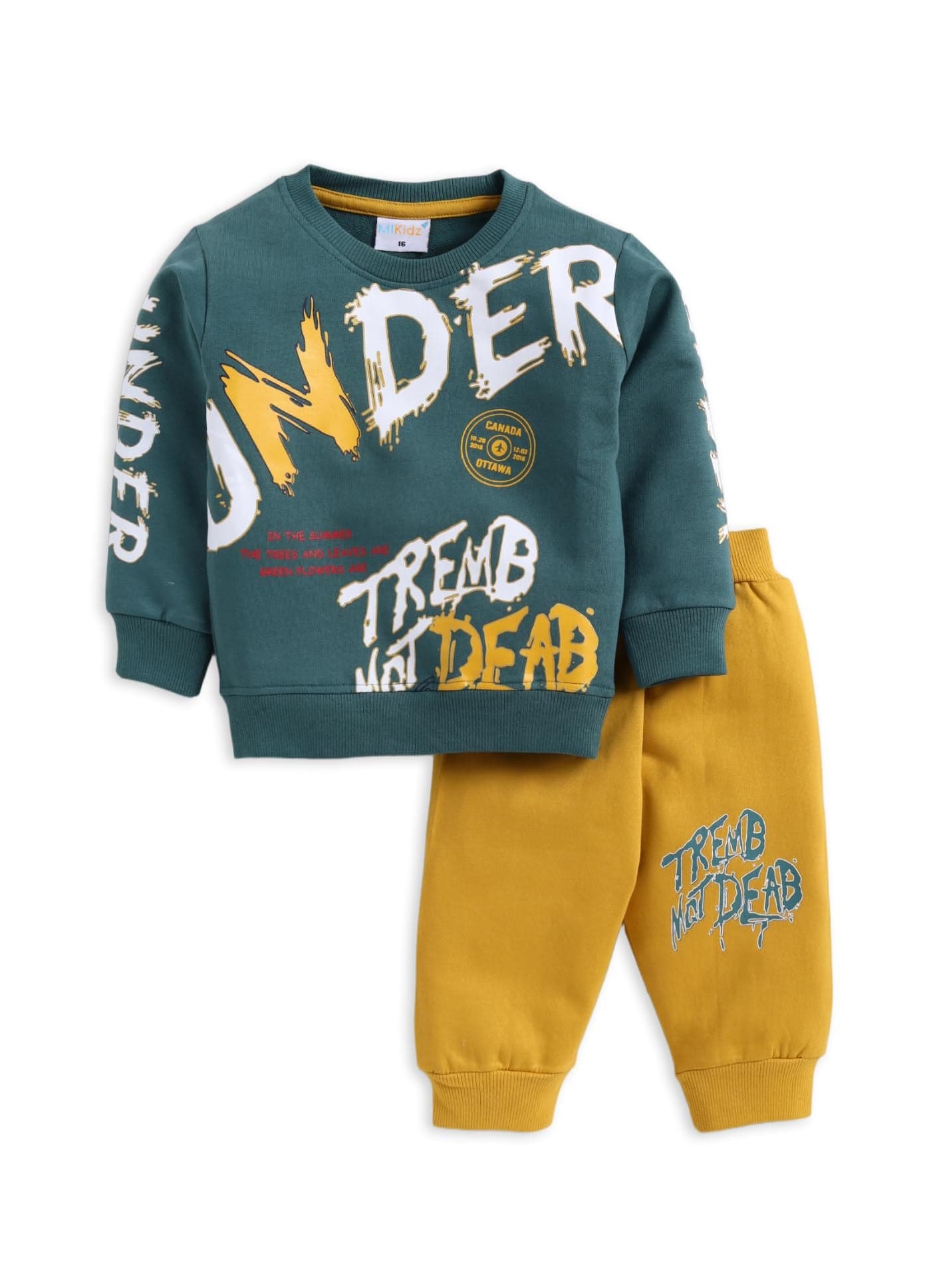 MI Kidz Pure Cotton Full Sleeves Winter Hoodie Sweatshirt and Full Pant Set For Boys Kids