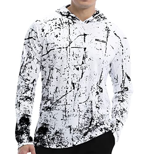 WELIGU Mens Shirts Sun Protection Fishing Shirt for Men UPF 50+ Moisture Wicking Rashguard Swimming Running Black and White X-Large