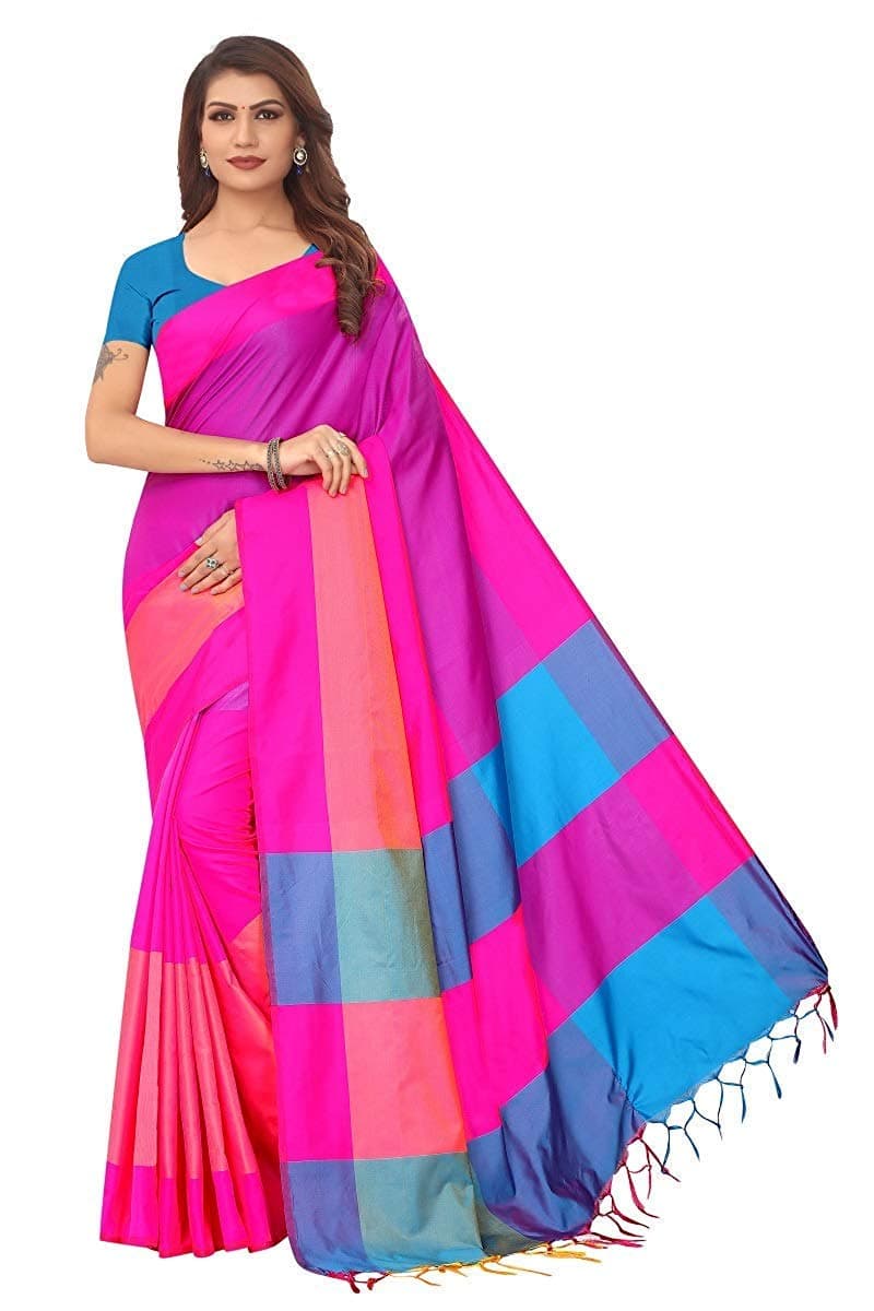OM SAI LATEST CREATION Women's Bhagalpuri Silk Saree with Blouse Piece-Free Size (Pink)