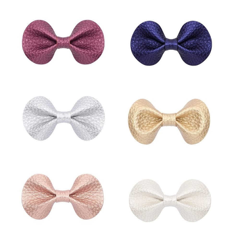 Liasun 6Pcsset Soft Hair Bows Clips Wave Grain PU Bowknot with Alligator Clips Barrettes Hair Accessories for Baby Girls Kids Children WomenBows Clips