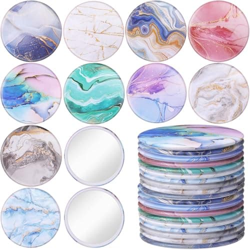 Briwooody 20 Pcs Marble Compact Mirrors Bulk 2.75 Inch Round Portable Pocket Makeup Mirror Party Favors Gifts for Women Mother Travel Birthday Bridal Shower Party Decor
