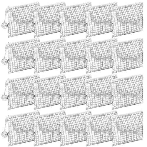 Locmeo 20 Pack Disco Cosmetic Bags Portable Glitter Sequin Mirror Makeup Organizer with Zipper, Suit for Bachelorette, New Years Eve, 70s, 80s, 90s Disco Party Favors (Silver)