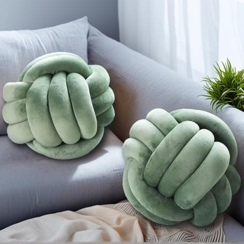 Wadser 2 Pcs Knot Pillows Sage Green Knotted Ball Pillow Plush Throw Pillows for Bed Sofa Couch 87 Decorative Round Pillow Cushions