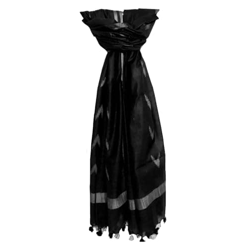 SheenKraft | Women's Handloom Linen Cotton Blend Bhagalpuri Ikkat Dupatta with Zari Designed Free Size_Color Variation (Black, Free)
