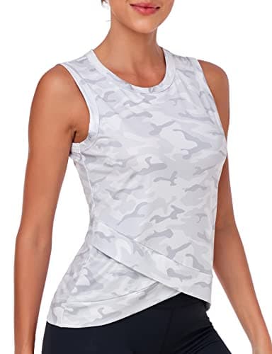 LURANEE Workout Tank Tops for WomenCamouflage Shirts Racerback Tank Tops Summer Petite Sports Tunics Lightweight Outdoor Perfomance Casual Yoga Fitness White Camo S