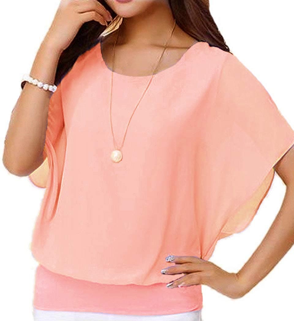VIISHOW Women's Loose Casual Short Sleeve Chiffon Top T-Shirt Blouse (X-Large, Light Pink)