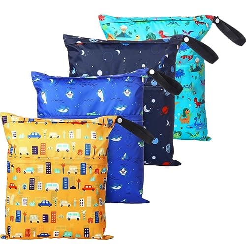 Frienda 4 Pack Wet Bags for Swimsuits Waterproof Reusable Travel Wet Dry Bags with Zippered Pockets for Beach Pool Swimwear Towels Gym Cloth Diapers Summer Vacation EssentialsNature