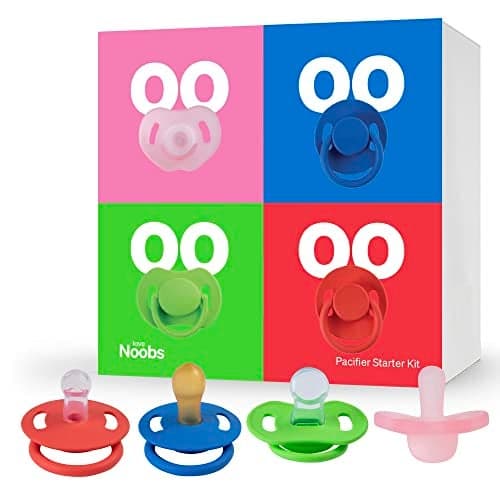 Pacifier Starter Kit by LoveNoobs 4 Pack Pacifiers 06 Months Baby Starter Kit Newborn Silicone Dummy Orthodontic Teething Soothers Newborn Gift Pink