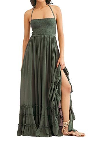 R.Vivimos Womens Summer Boho Sexy Backless Long Dresses (Small, Army Green)