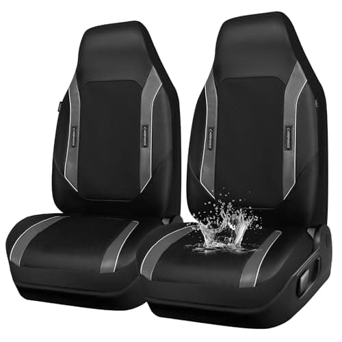 CAR PASS High Back Car Seat Cover Two Front Seats Sporty Carbon Fiber 3D Waterproof Oxford Luxury Leather All Weather Bucket Seat Cover Airbag Compatible Universal Fit Car Suv Sedan Truck Black Gray