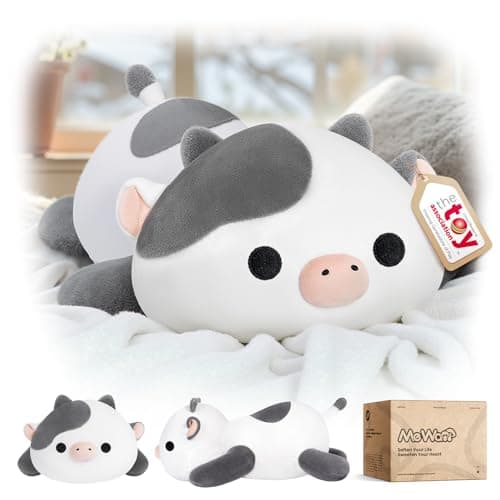 Mewaii Cute Cow Plush Pillow Kawaii Plushies White Cow Stuffed Animals Squishy Plushies Cuddle Plush Pillow for Kids Girls 13 Inch