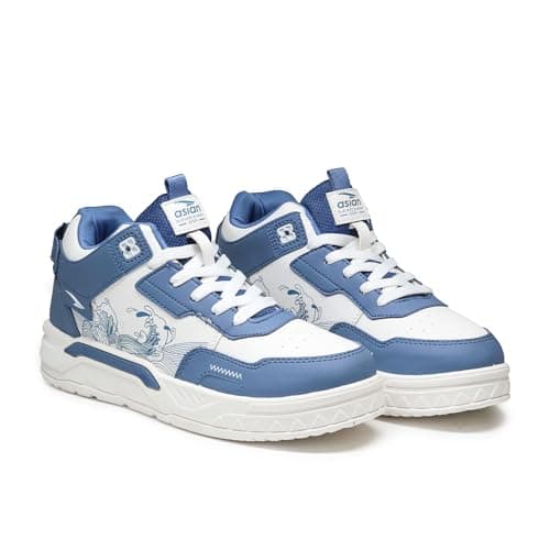 ASIAN Men NEXUS-11 Stylish Casual Mid Top Sneakers with Catchy Colours and Trendy Design with Laces for Men & Boys | Perfect for Wearing to Outings, and Comfortable All-Day Use, Stylish and Durable ( WHTSLTBLUE) -UK 7