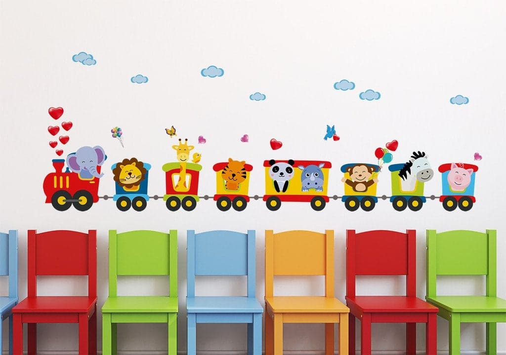 Decals Design 'Train of Joy with All Animals in it and Love' Wall Sticker (PVC Vinyl, 50 cm x 70 cm x 1 cm)
