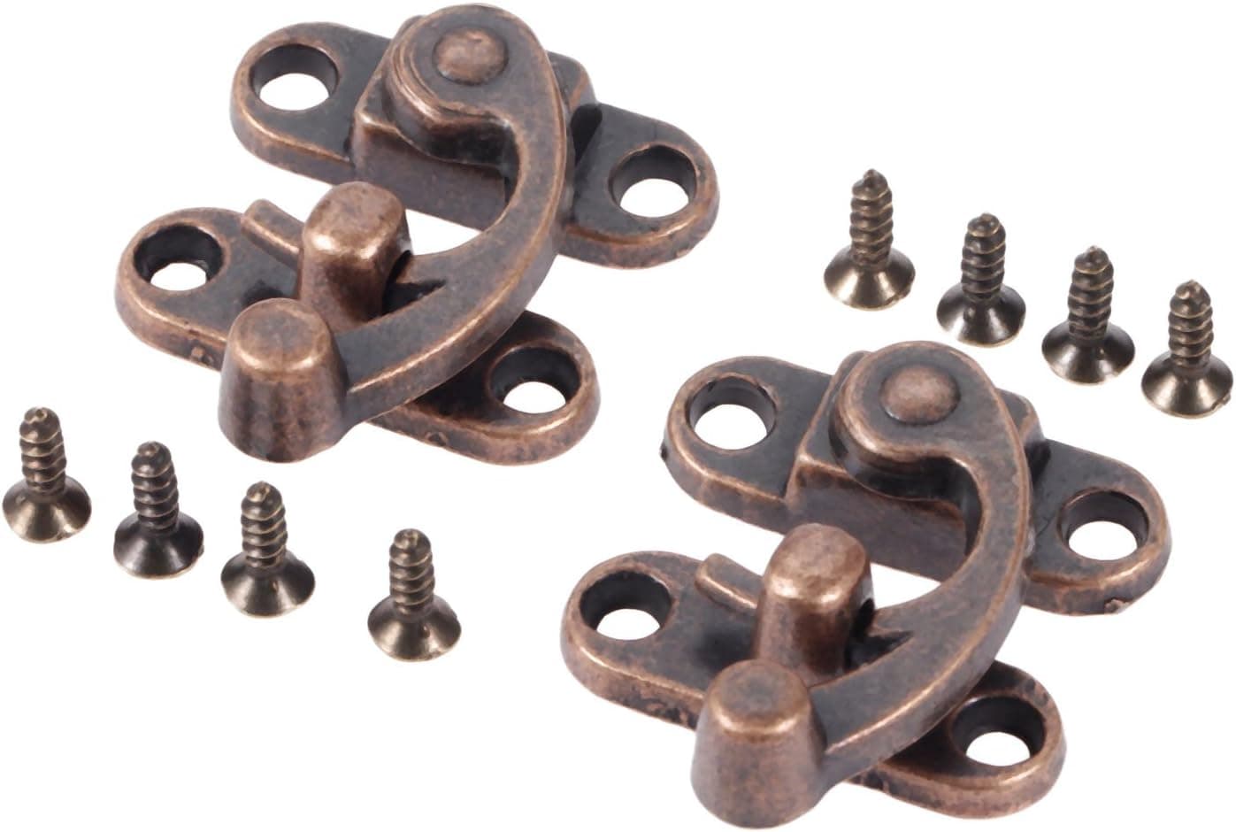 dophee 2Pack Antique Right Hook Hasp Latch Retro Red Bronze Tone Latch Buckle Clasp Horn Lock for Wooden Jewelry Box Toolbox Suitcase Furniture Hardware
