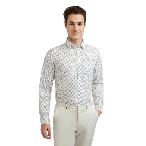 Raymond Men's Cotton Print Slim Fit Shirt (RCSQ01665-N4_Medium Green